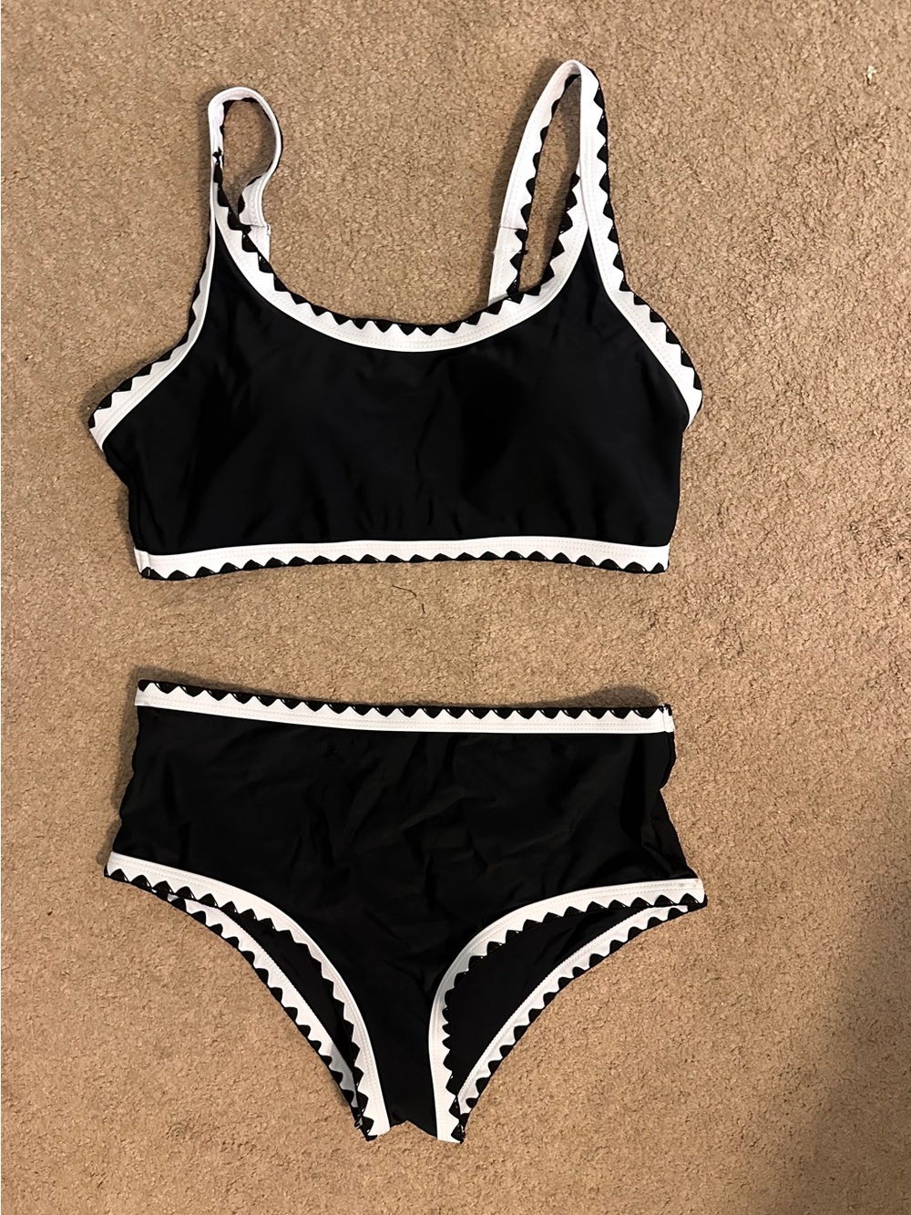 Black High-Waist Bikini Set with White Trim - Women Intimates & Sleepwear